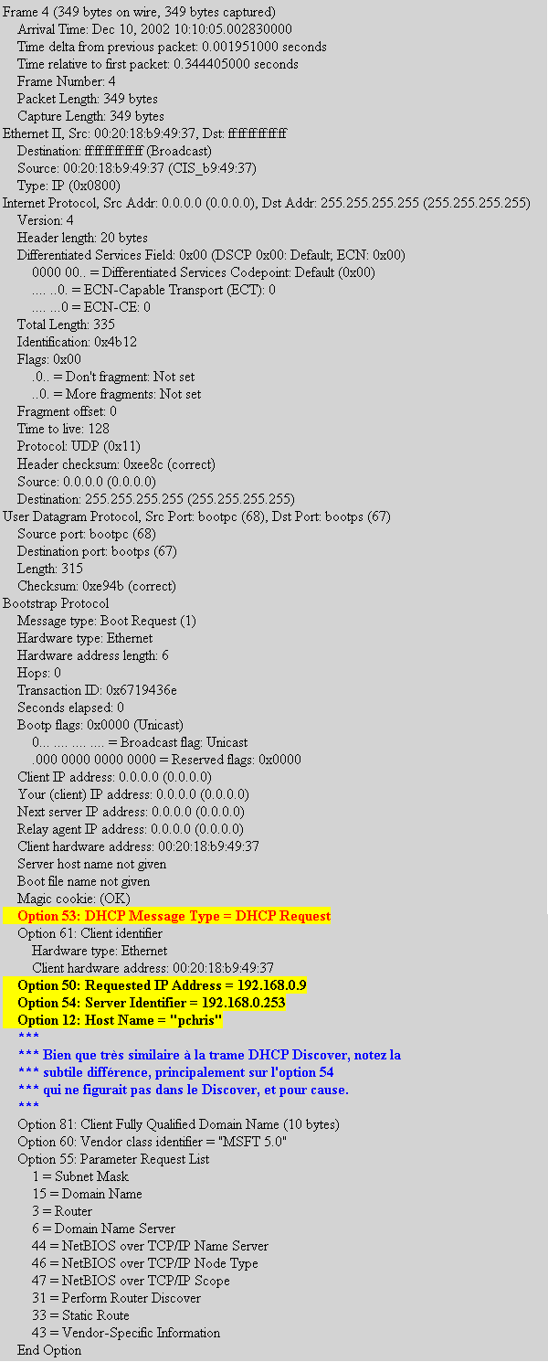 dhcp demande bail client