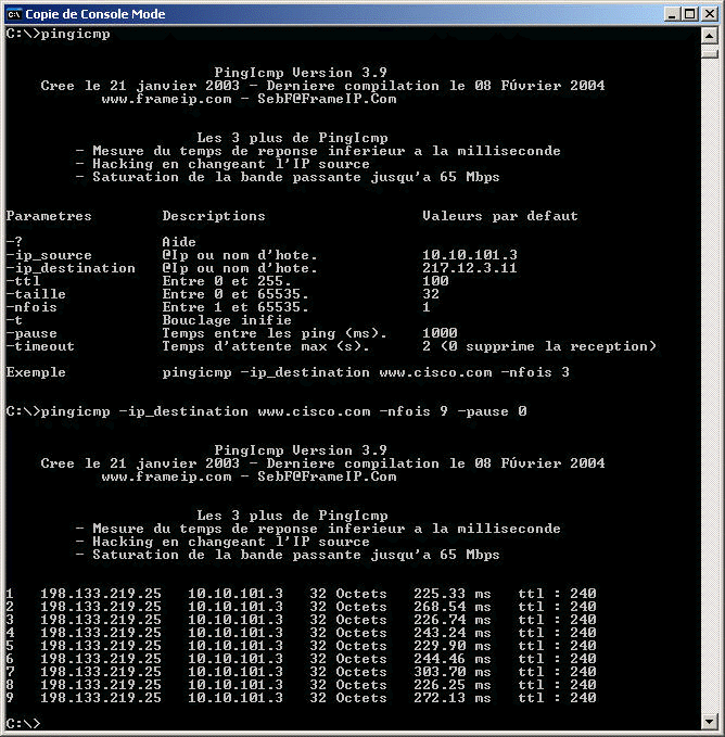 pingicmp screen shot console