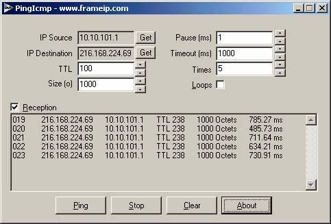 pingicmp screen shot gui