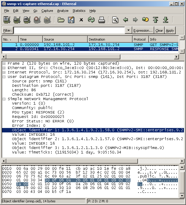 snmp exemple trame snmp